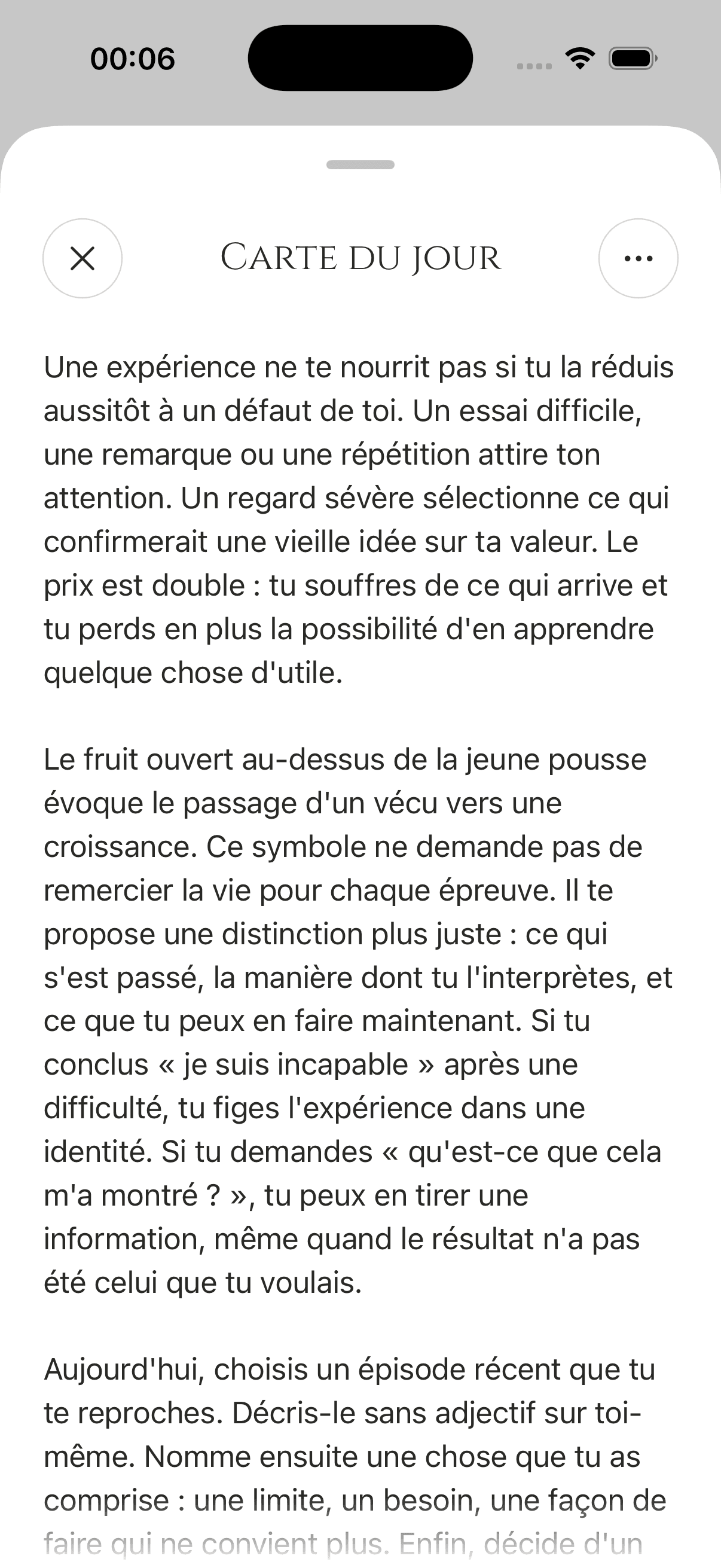 Lecture d’une carte du jour dans l’app iPhone AIO Clarity